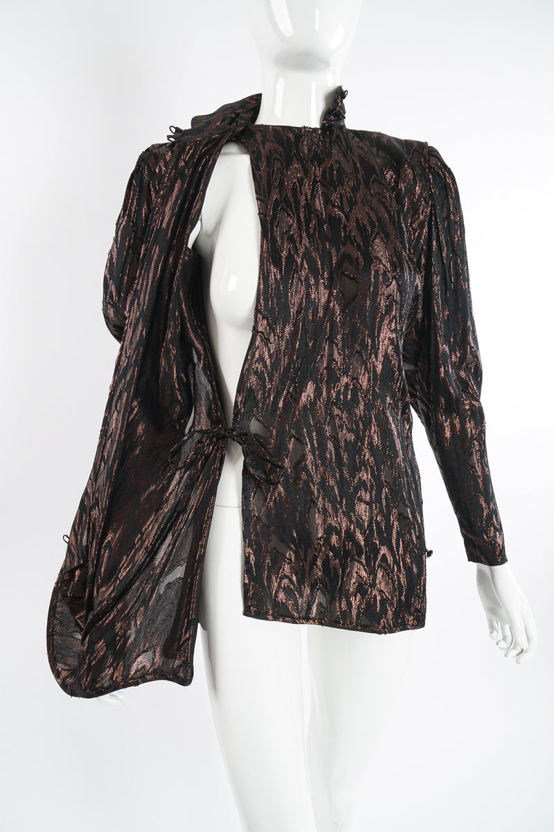 Vintage Jerri Sherman Faux Bois Brocade Blouse on Mannequin open at Recess LA