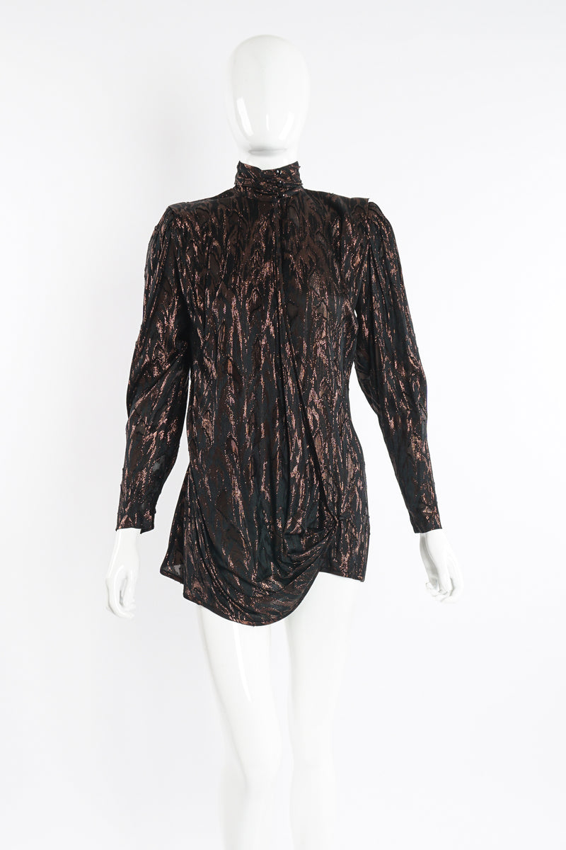 Vintage Jerri Sherman Faux Bois Brocade Blouse on Mannequin front at Recess Los Angeles