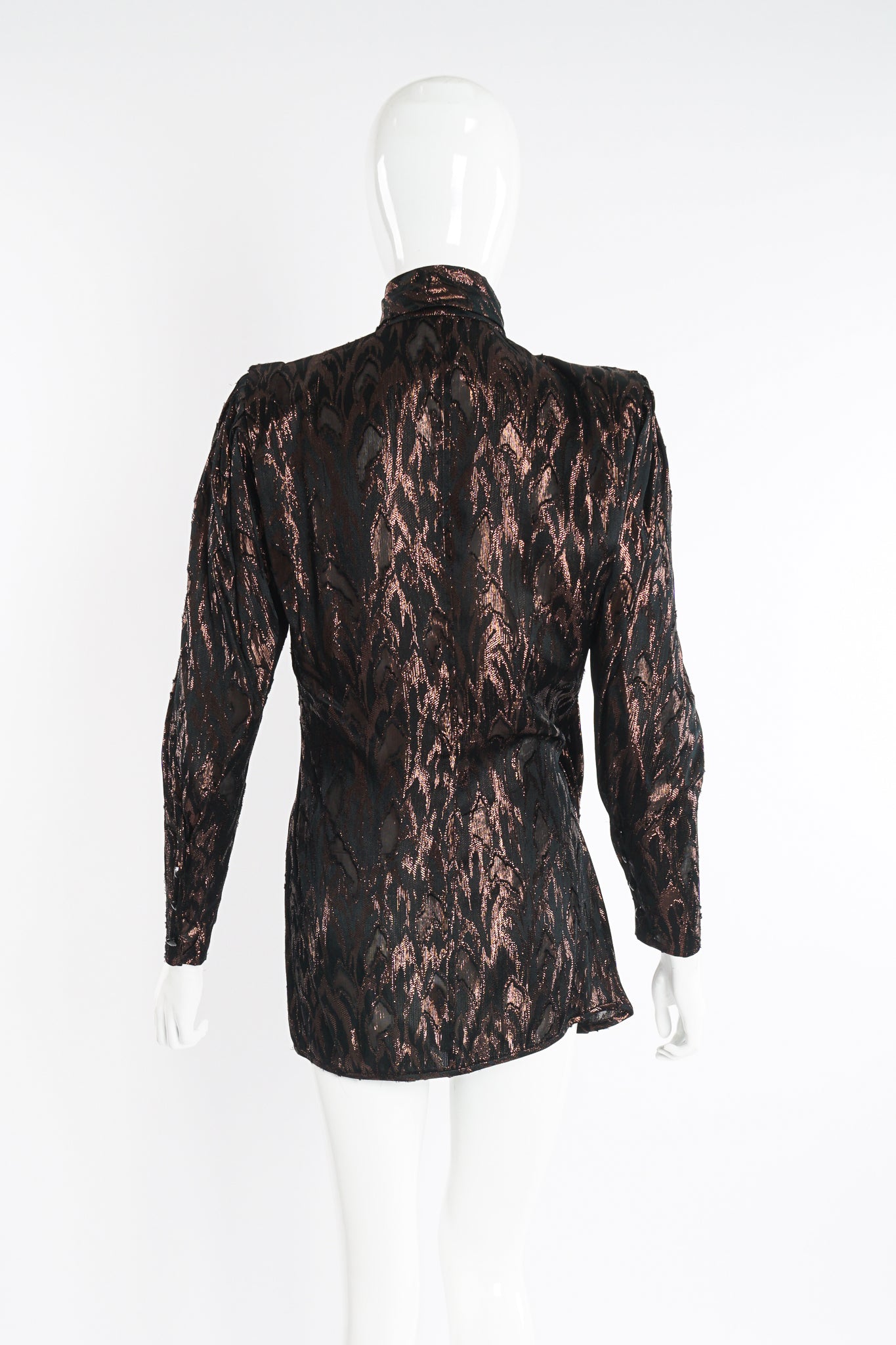 Vintage Jerri Sherman Faux Bois Brocade Blouse on Mannequin back at Recess Los Angeles