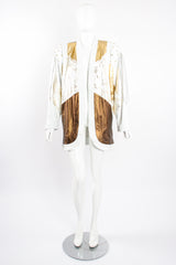 Vintage Jerusalem Leather Gold Leather Lamé Open Jacket on Mannequin front at Recess Los Angeles