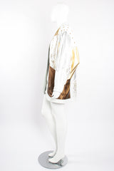 Vintage Jerusalem Leather Gold Leather Lamé Open Jacket on Mannequin side at Recess Los Angeles