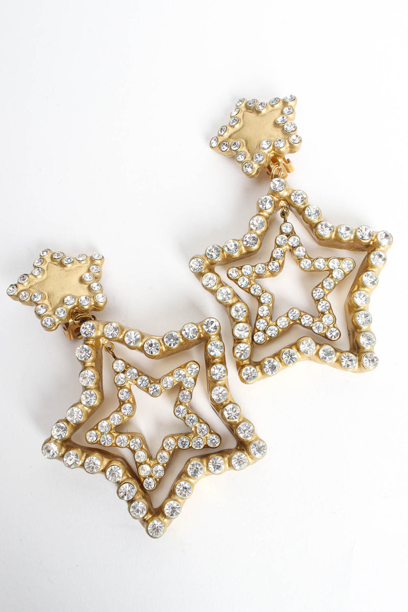 Vintage Jewellians Triple Star Rhinestone Earrings diagonal flat @ Recess LA