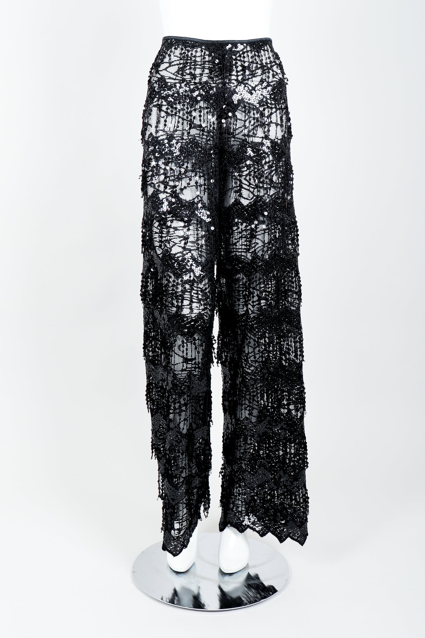 Vintage Jiki Sheer Sequin Tassel Pant On Mannequin Front at Recess