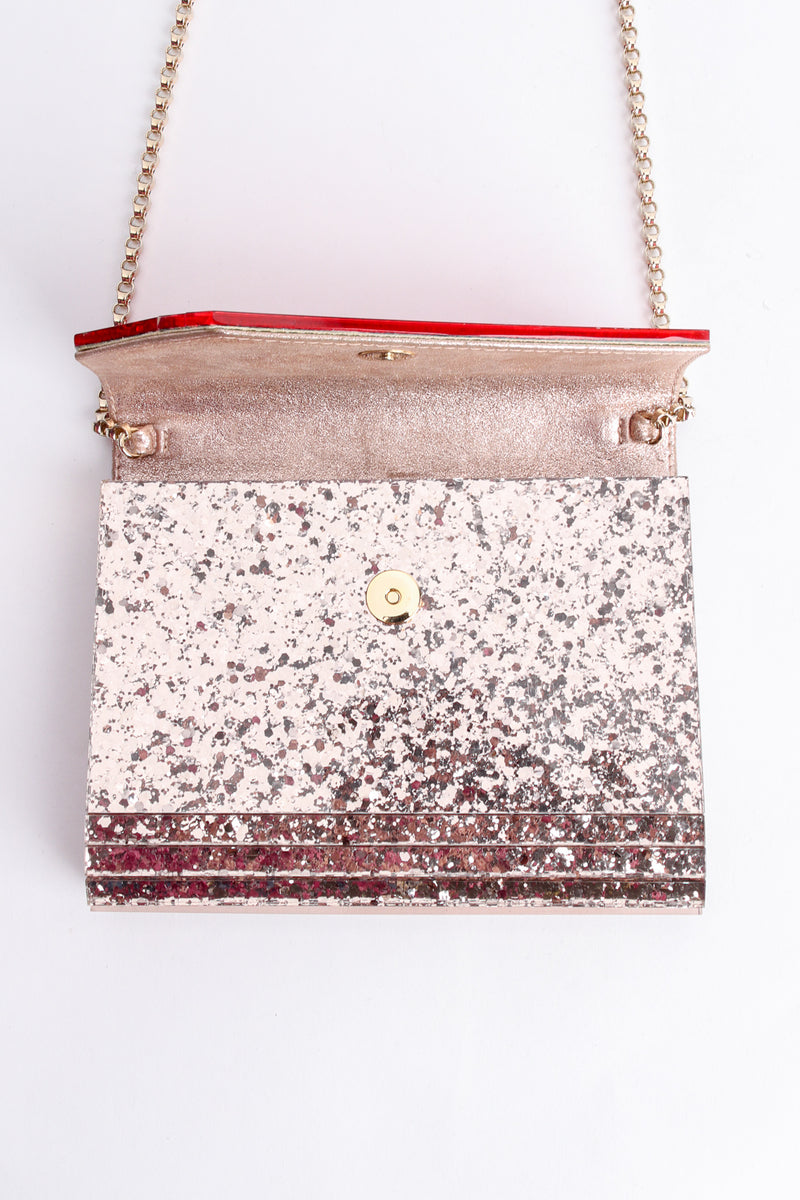 Jimmy Choo Two-Tone Acrylic Glitter Clutch Bag flap at Recess Los Angeles