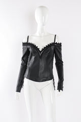 Jean Claude Jitrois Leather Cold Shoulder Corset Top front angle on mannequin at Recess Los Angeles