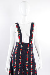 Vintage Joseph Magnin Wide Leg Floral Dot Suspender Pant on Mannequin crop at Recess Los Angeles