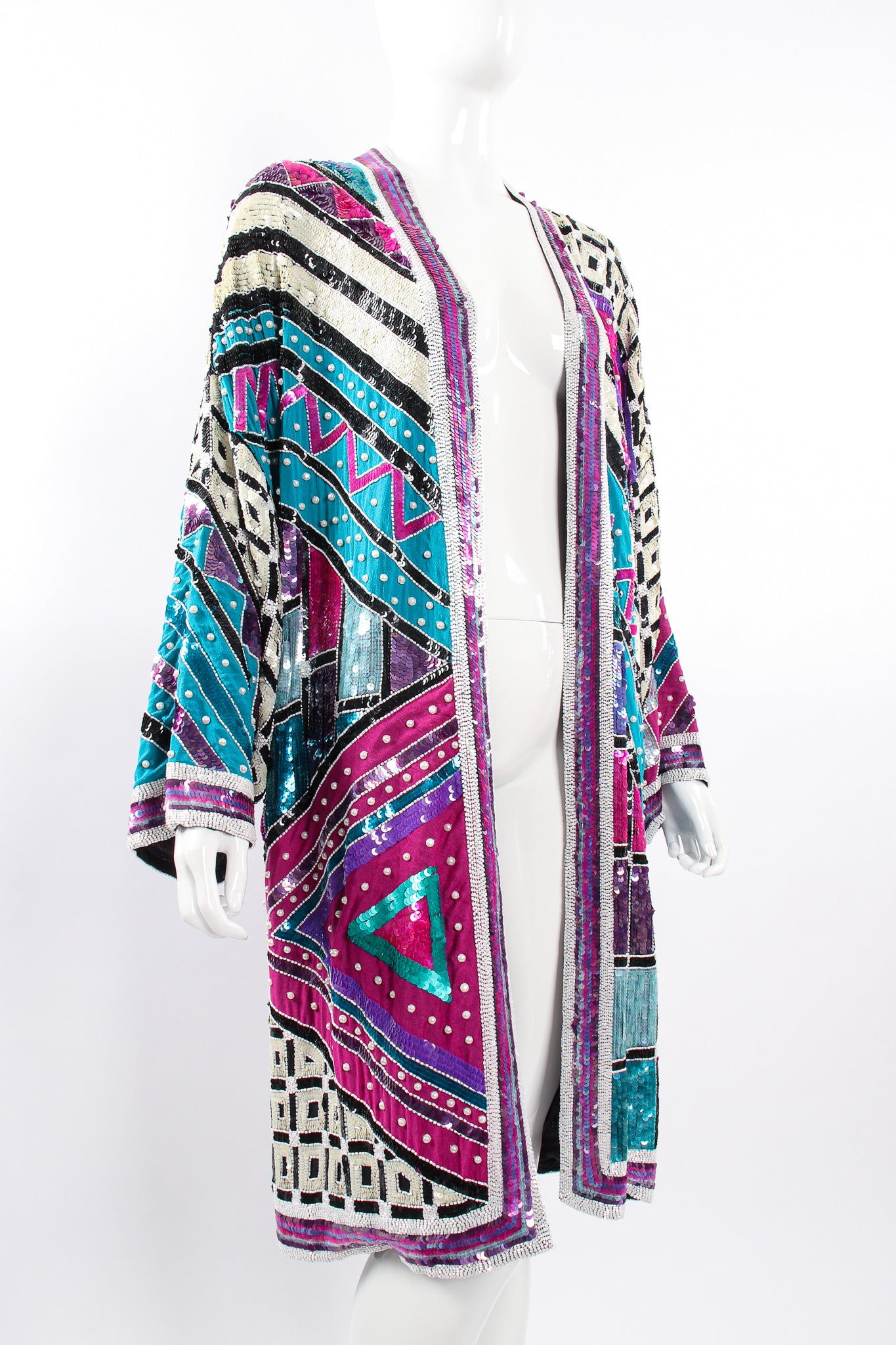 Vintage Judith Ann Creations Embellished Sequin Duster Coat on Mannequin angle at Recess LA