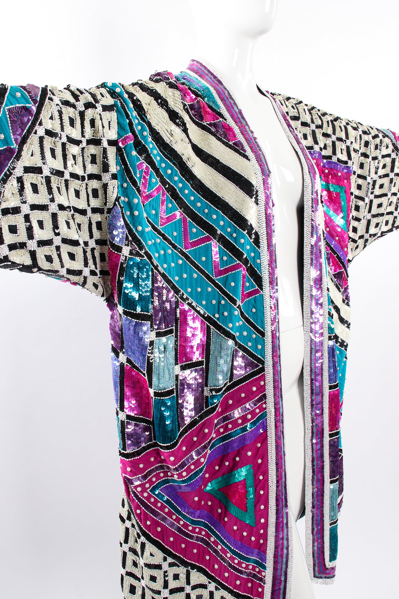 Vintage Judith Ann Creations Embellished Sequin Duster Coat on Mannequin angle at Recess LA