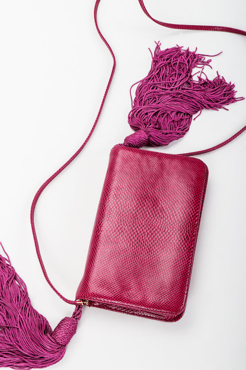 Vintage Judith Leiber Magenta Lizard Double Tassel Bag at Recess Los Angeles