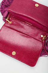 Vintage Judith Leiber Magenta Lizard Double Tassel Bag inner flap at Recess Los Angeles