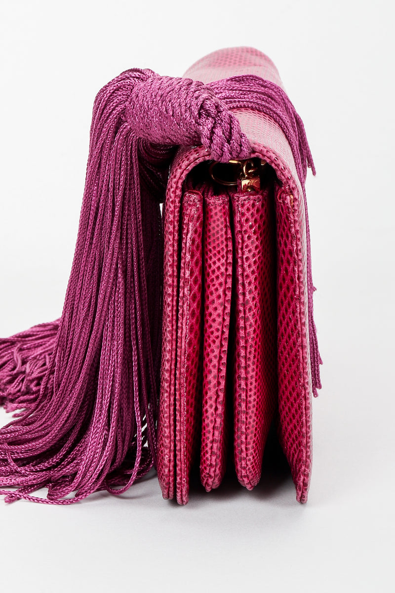 Vintage Judith Leiber Magenta Lizard Double Tassel Bag Side 1 at Recess Los Angeles