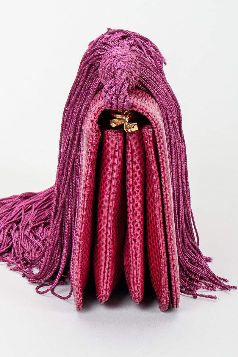 Vintage Judith Leiber Magenta Lizard Double Tassel Bag Side 2 at Recess Los Angeles