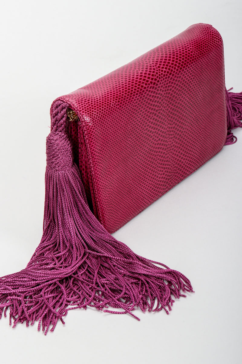 Vintage Judith Leiber Magenta Lizard Double Tassel Bag at Recess Los Angeles