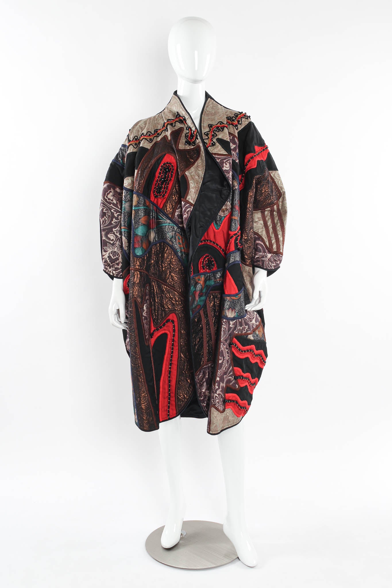 Vintage Judith Roberts Art to Wear Embroidered Patchwork Coat mannequin front @ Recess LA