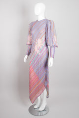 Recess Los Angeles Vintage Judy Hornby Pastel Sequin Chiffon Draped Cowl Back Bishop Sleeve Dress