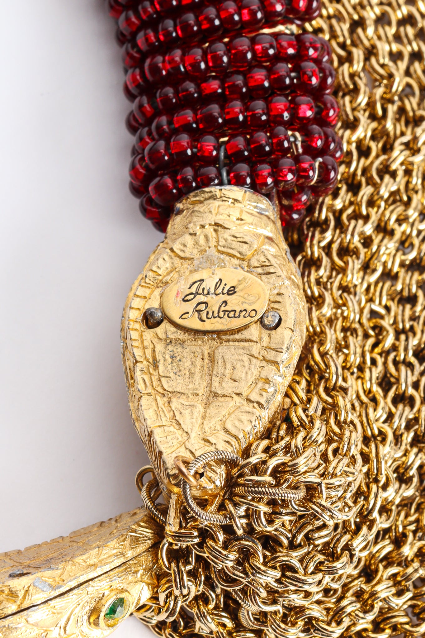 Julie Rubano Red Beaded Snake Chain Collar Cartouche at Recess LA