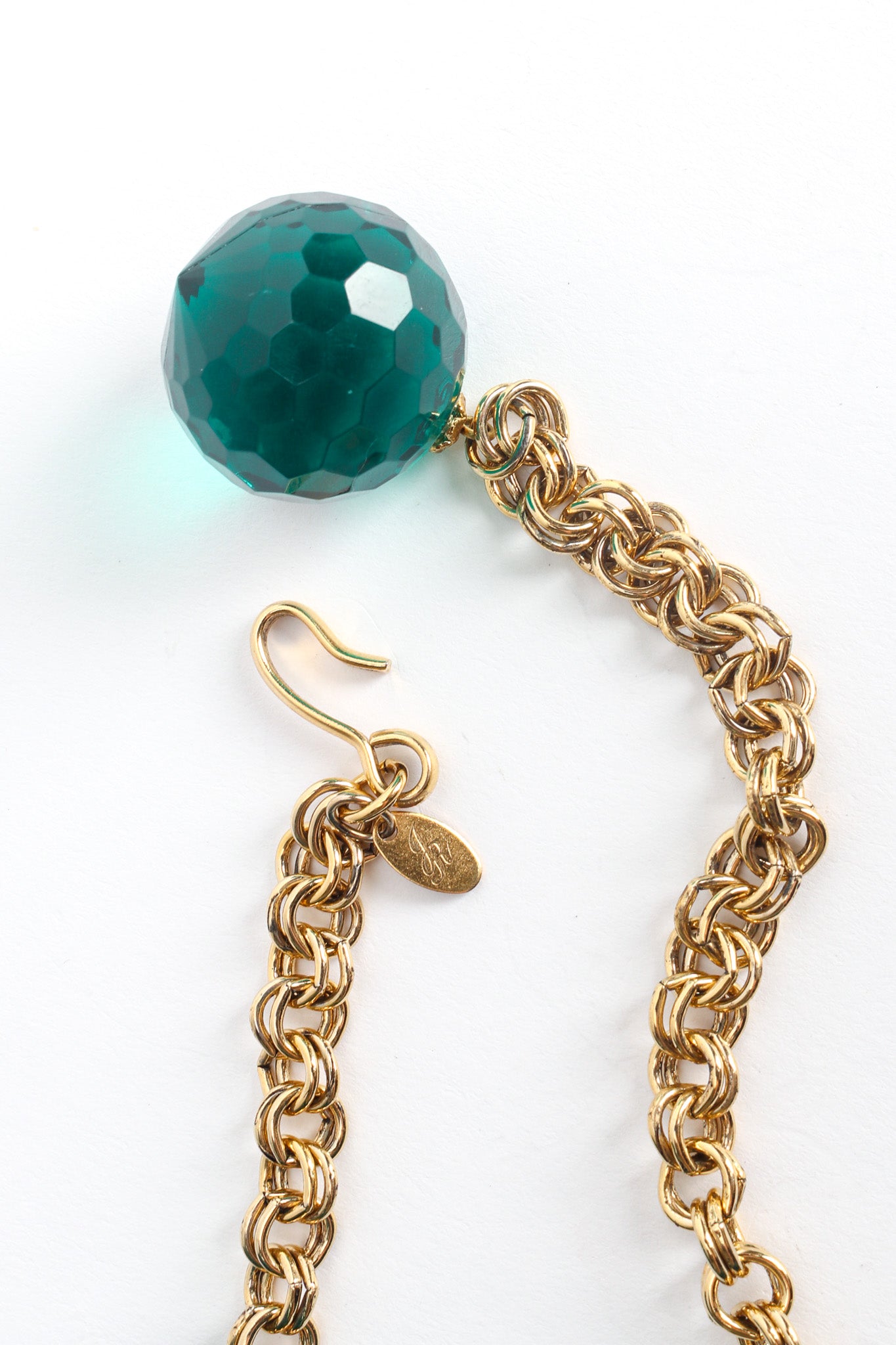 Vintage Julie Rubano Emerald Disco Ball Necklace signed charm/ball charm @ Recess LA