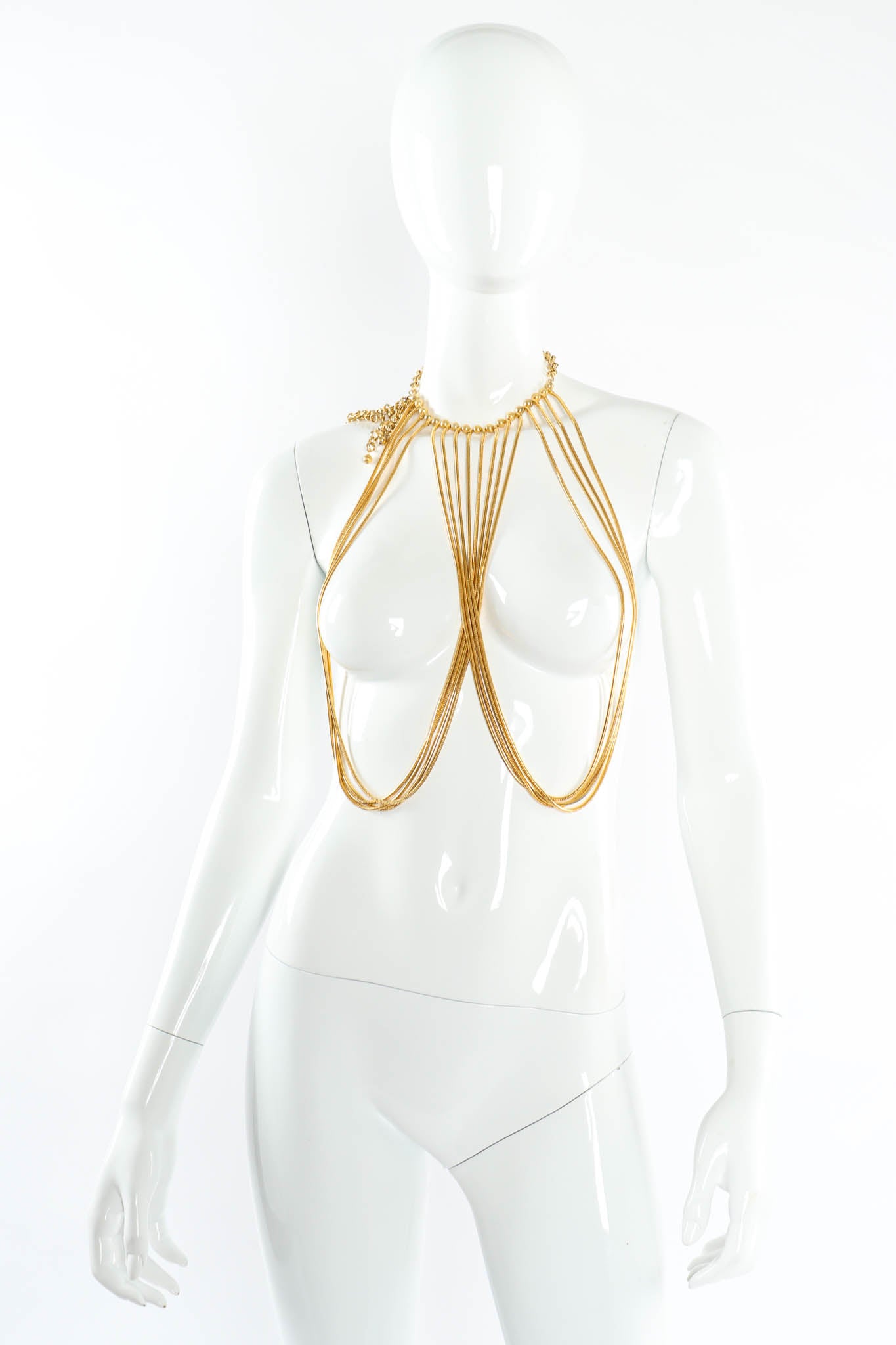 Vintage Julie Rubano Snake Chandelier Necklace on mannequin split drape @ Recess Los Angeles