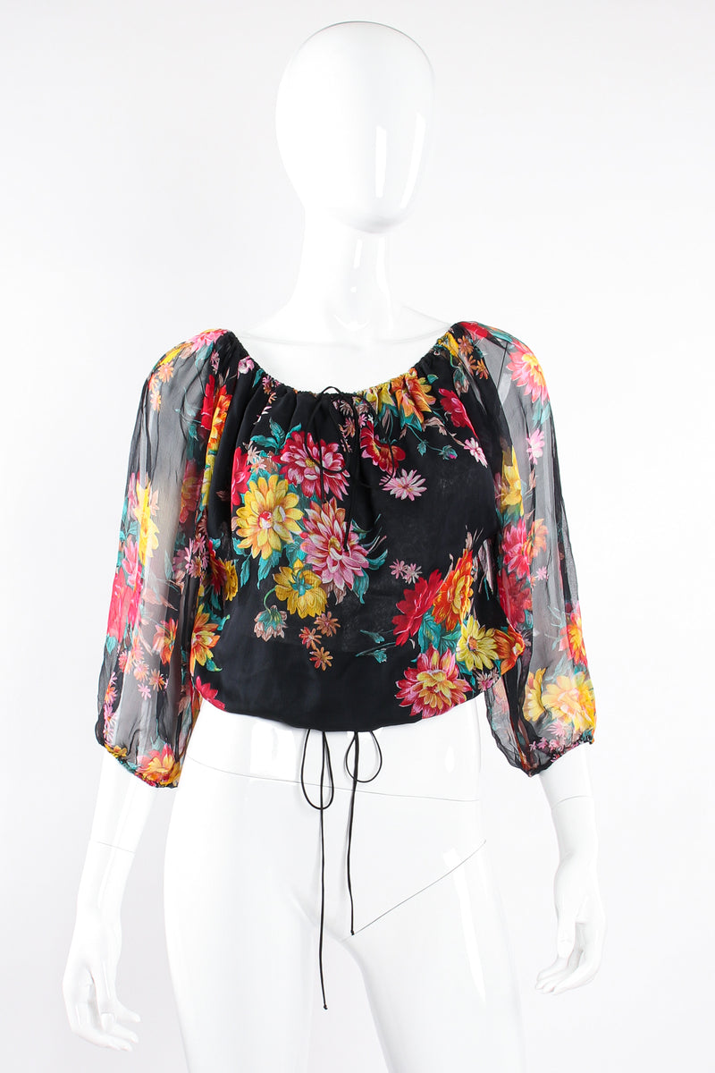 Vintage Julio Espada Floral Silk Peasant Top on Mannequin front at Recess Los Angeles