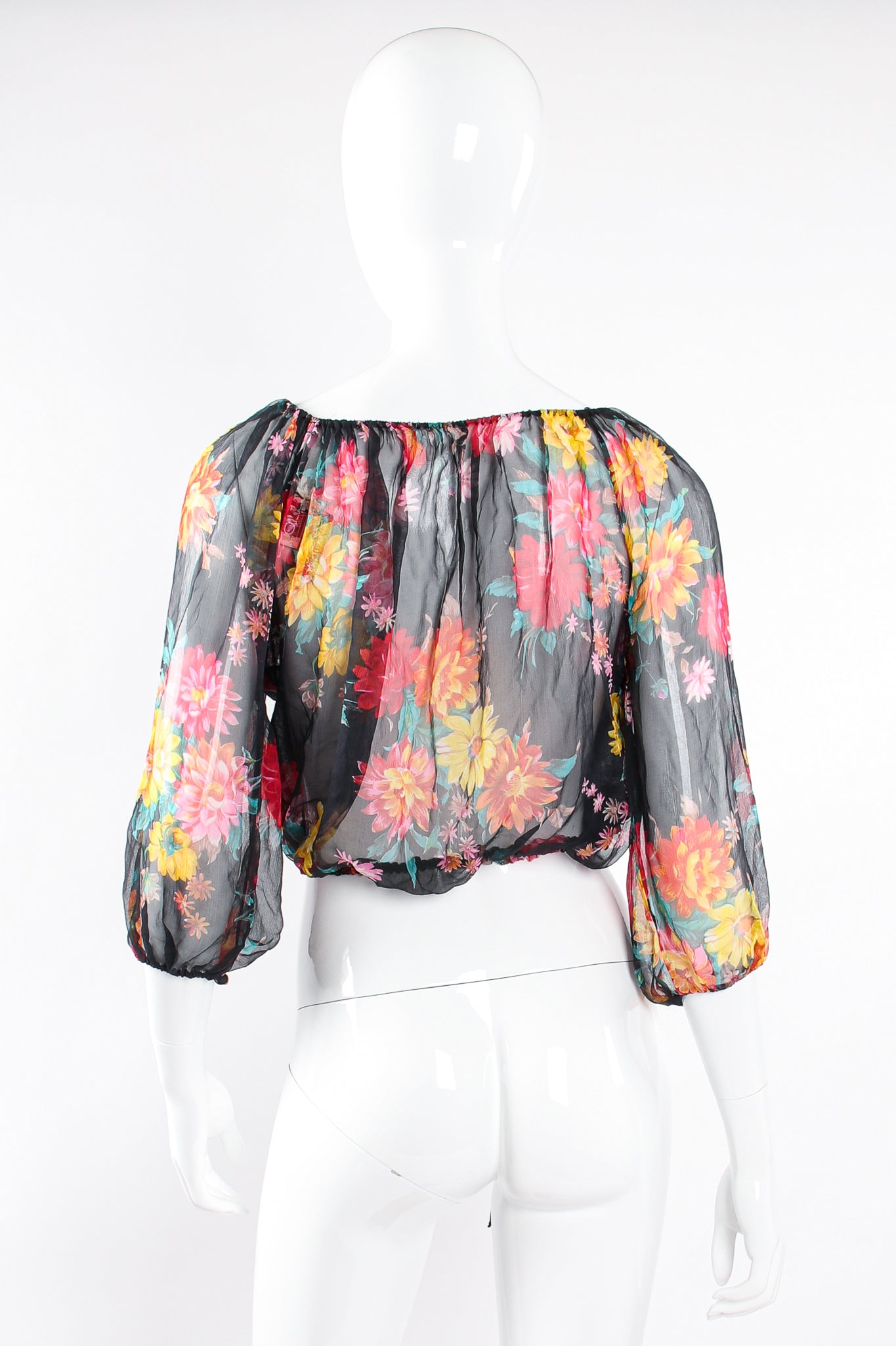 Vintage Julio Espada Floral Silk Peasant Top on Mannequin back at Recess Los Angeles