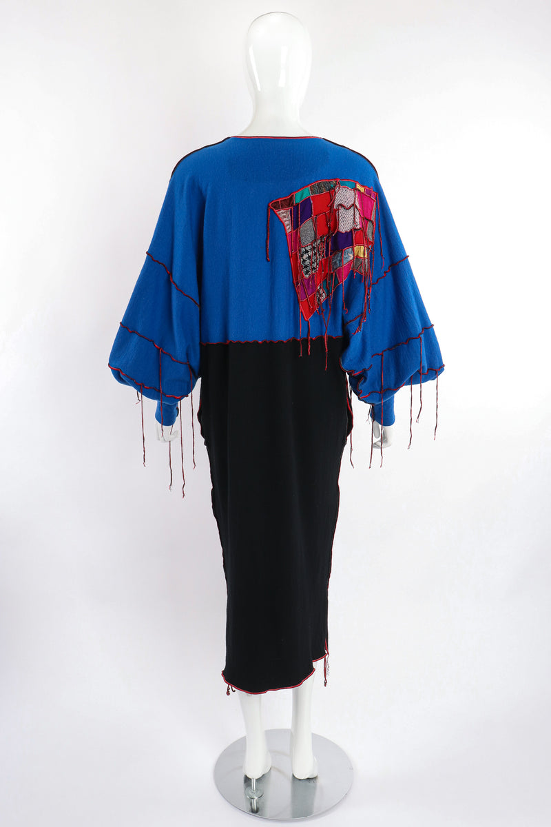 Vintage Just Me Charlene Patchwork Fringe Shift Sweater Dress on Mannequin back at Recess LA