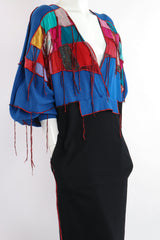 Vintage Just Me Charlene Patchwork Fringe Shift Sweater Dress on Mannequin pockets at Recess LA