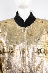 Vintage K.Baumann Studded Gold Leather Bomber Jacket on Mannequin neck at Recess Los Angeles