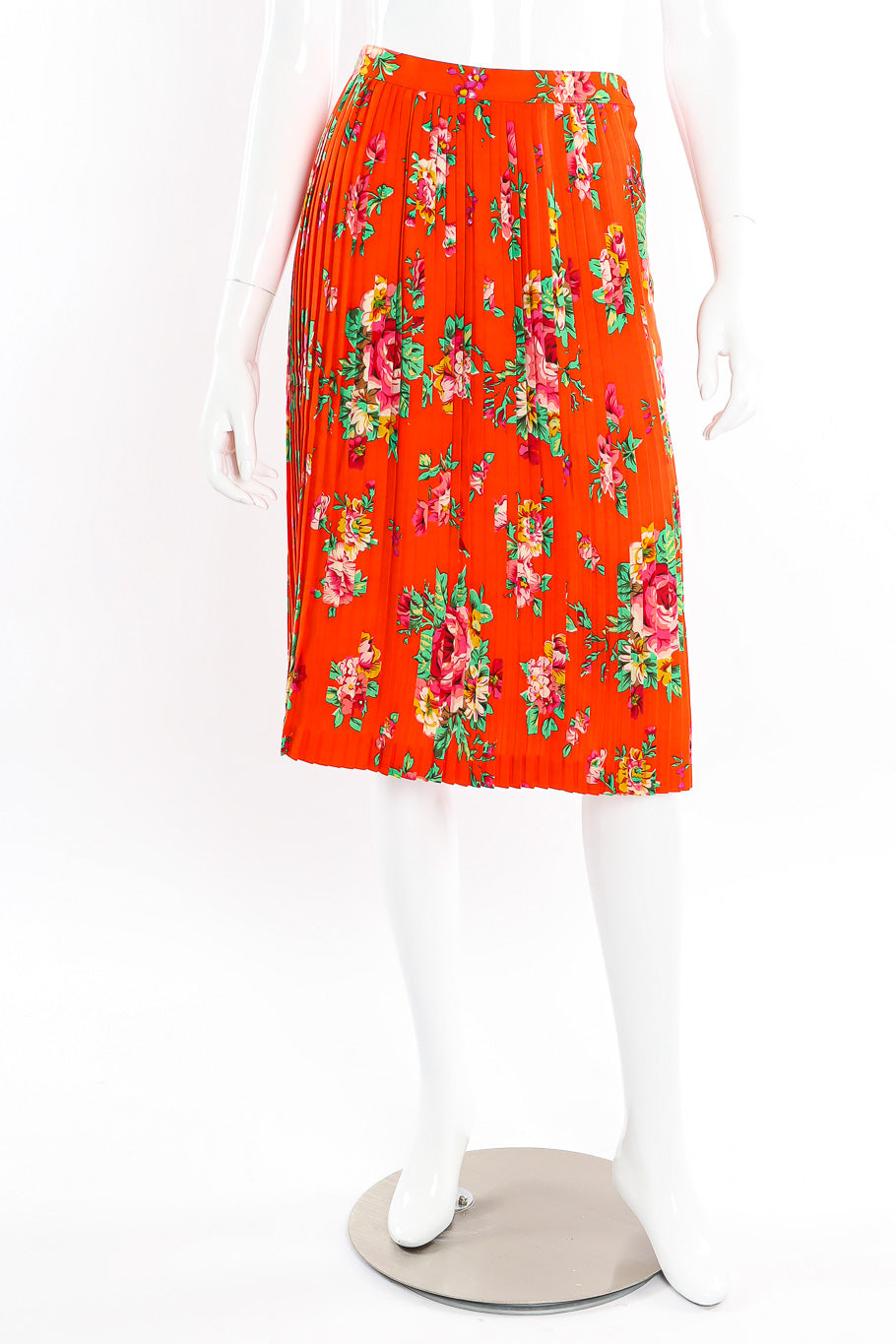 Bright floral pleated skirt by Kenzo Paris mannequin front view @recessla