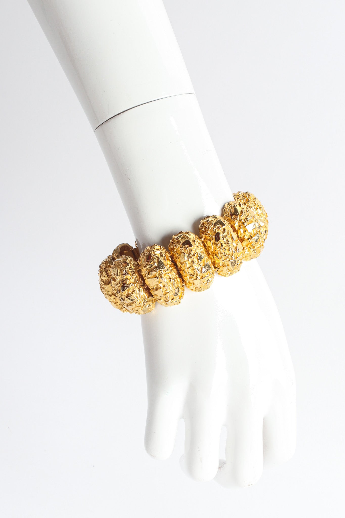 Vintage Kenneth Jay Lane Brutalist Pillow Link Bracelet on mannequin wrist @ Recess LA