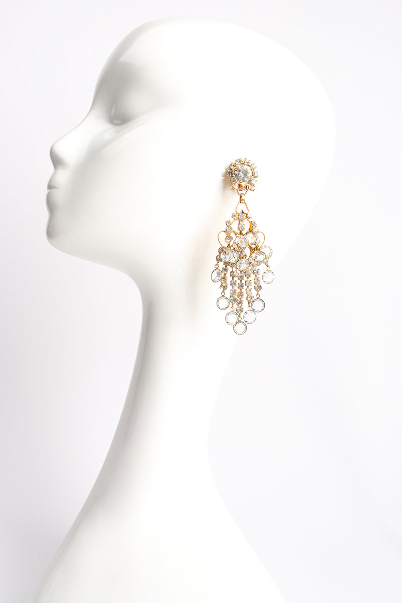 Vintage Kenneth Lane KJL Rhinestone Fringe Chandelier Earrings on mannequin at Recess Los Angeles