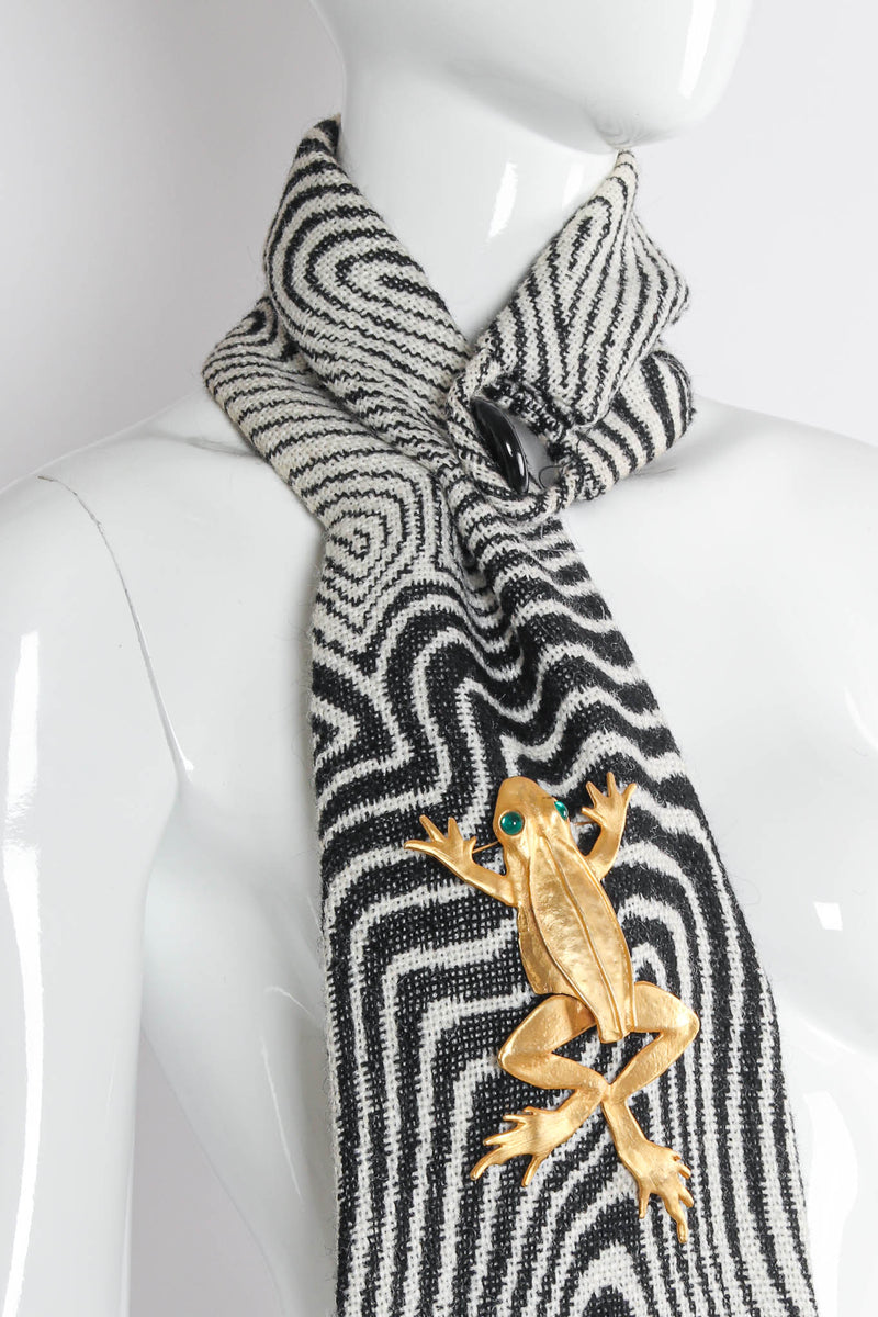 Vintage Kenneth Jay Lane Leaping Frog Brooch mannequin scarf close @ Recess Los Angeles