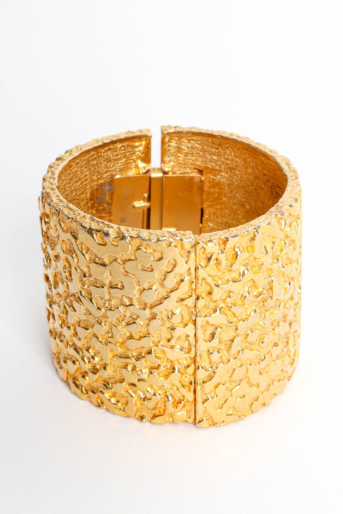 Vintage Kenneth Jay Lane Wide Textured Bracelet hinge opening at Recess Los Angeles