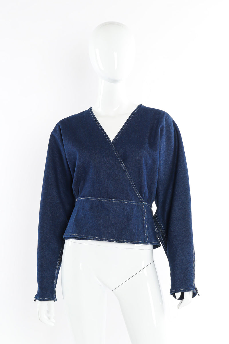 Indigo denim structured jacket by Krizia mannequin front @recessla