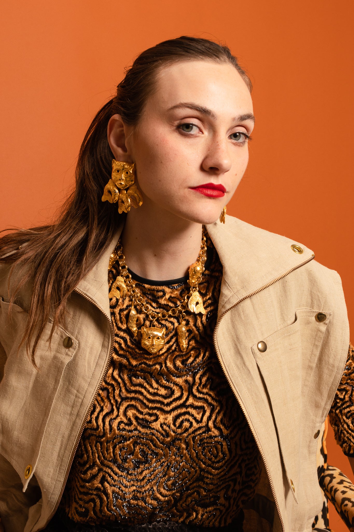 Vintage Isabel Canovas Cat Fish Charm Necklace on model @ Recess LA