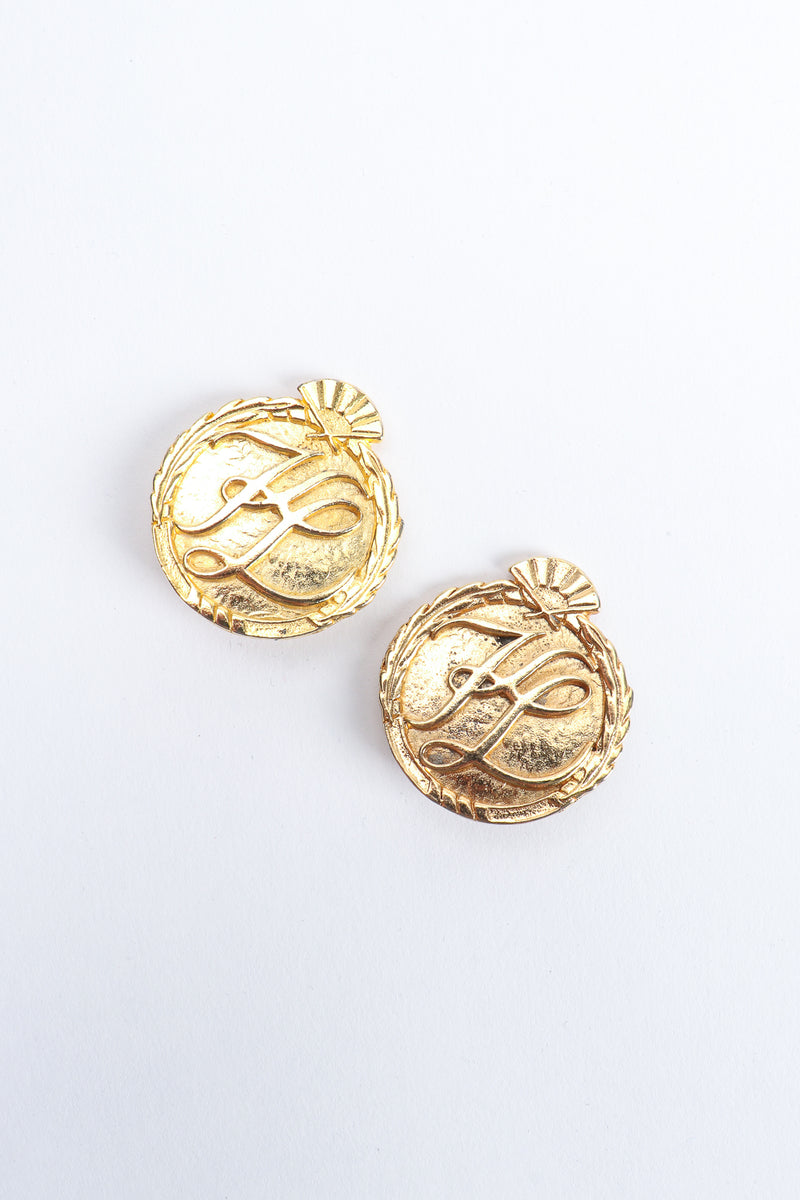 Vintage Karl Lagerfeld Gold Monogram Logo Button Earrings at Recess Los Angeles