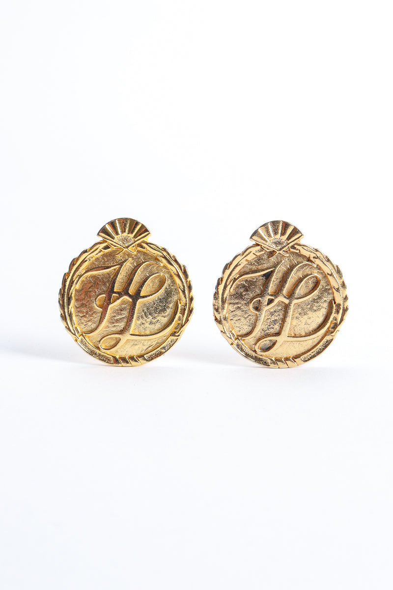 Vintage Karl Lagerfeld Gold Monogram Logo Button Earrings at Recess Los Angeles