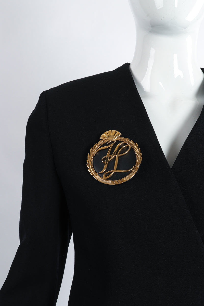 Vintage Karl Lagerfeld Oversized Monogram Logo Brooch on Mannequin at Recess Los Angeles