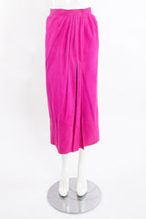 Vintage Kasper for JL Sport Hot Pink Tissue Suede Wrap Skirt on Mannequin front at Recess LA