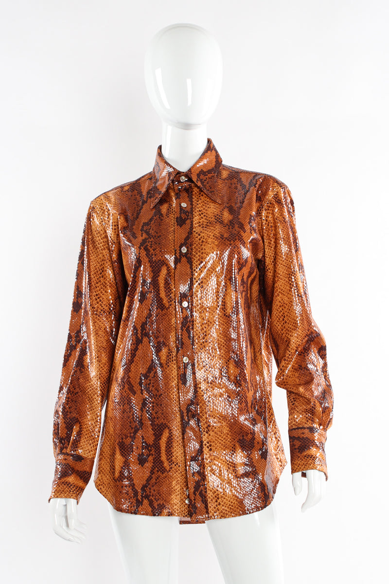 Vintage Katharine Hamnett Python Snake Print Blouse mannequin front @ Recess LA