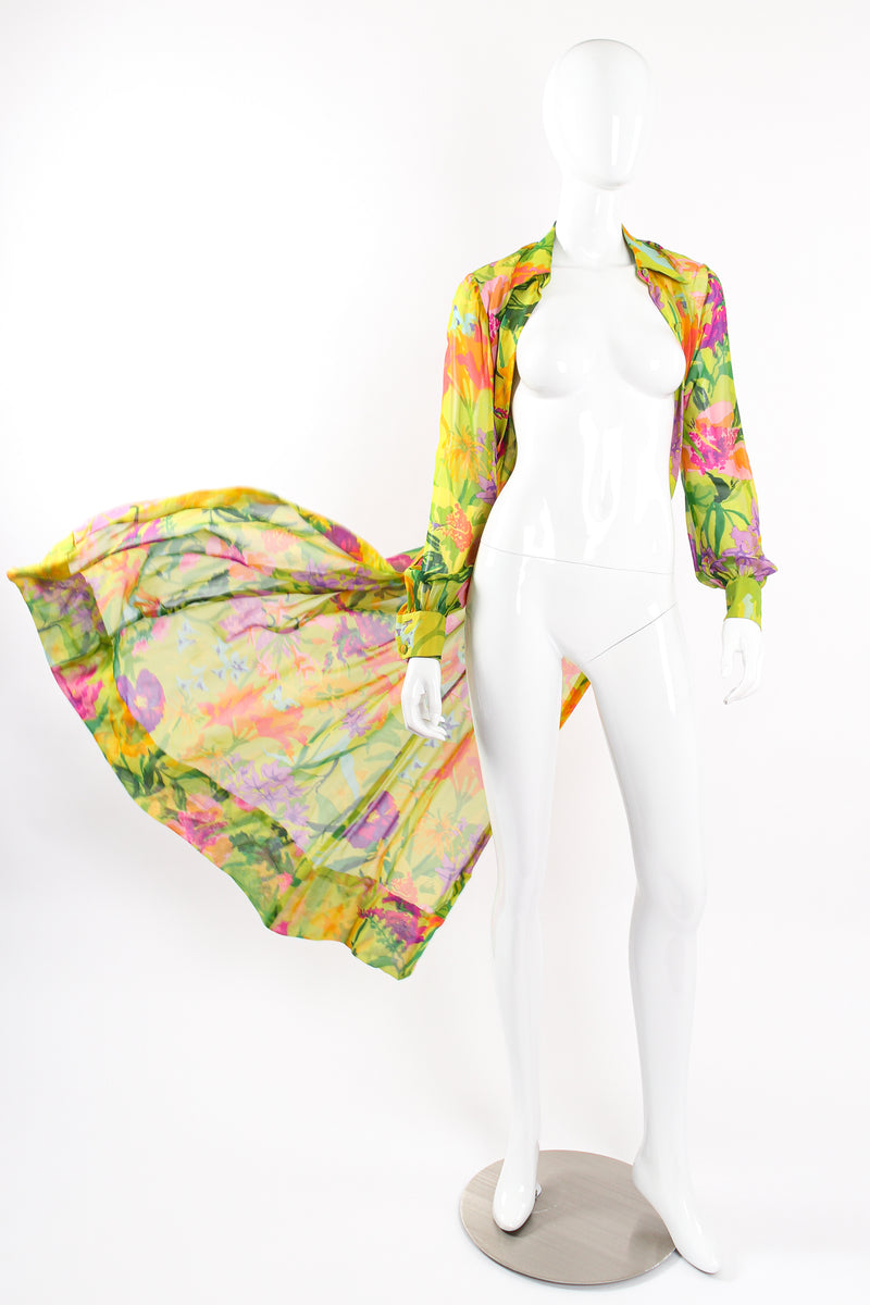 Vintage Ken Scott Tropical Chiffon Shirt Dress Duster on Mannequin blow at Recess LA