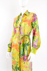 Vintage Ken Scott Tropical Chiffon Shirt Dress Duster on Mannequin front crop at Recess LA