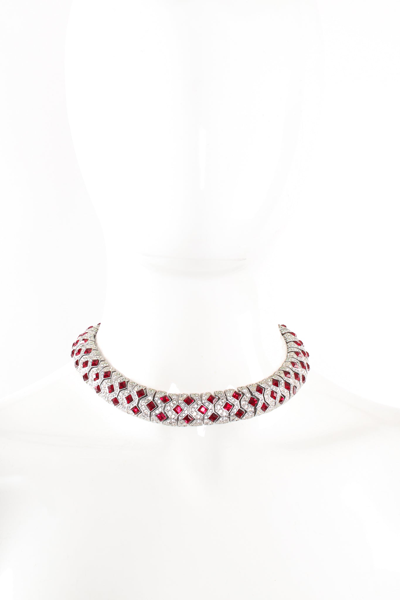 Vintage Kenneth Jay Lane Diamond Ruby Collar Bracelet & Earring Set mannequin neck at Recess Los Angeles