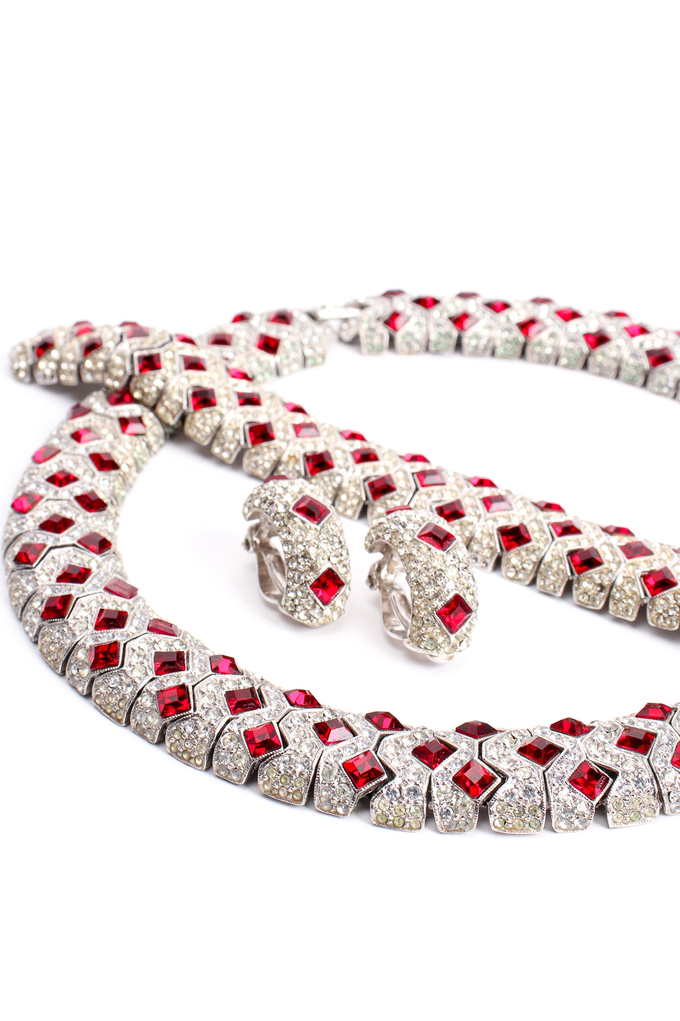 Vintage Kenneth Jay Lane Diamond Ruby Collar Bracelet & Earring Set at Recess Los Angeles