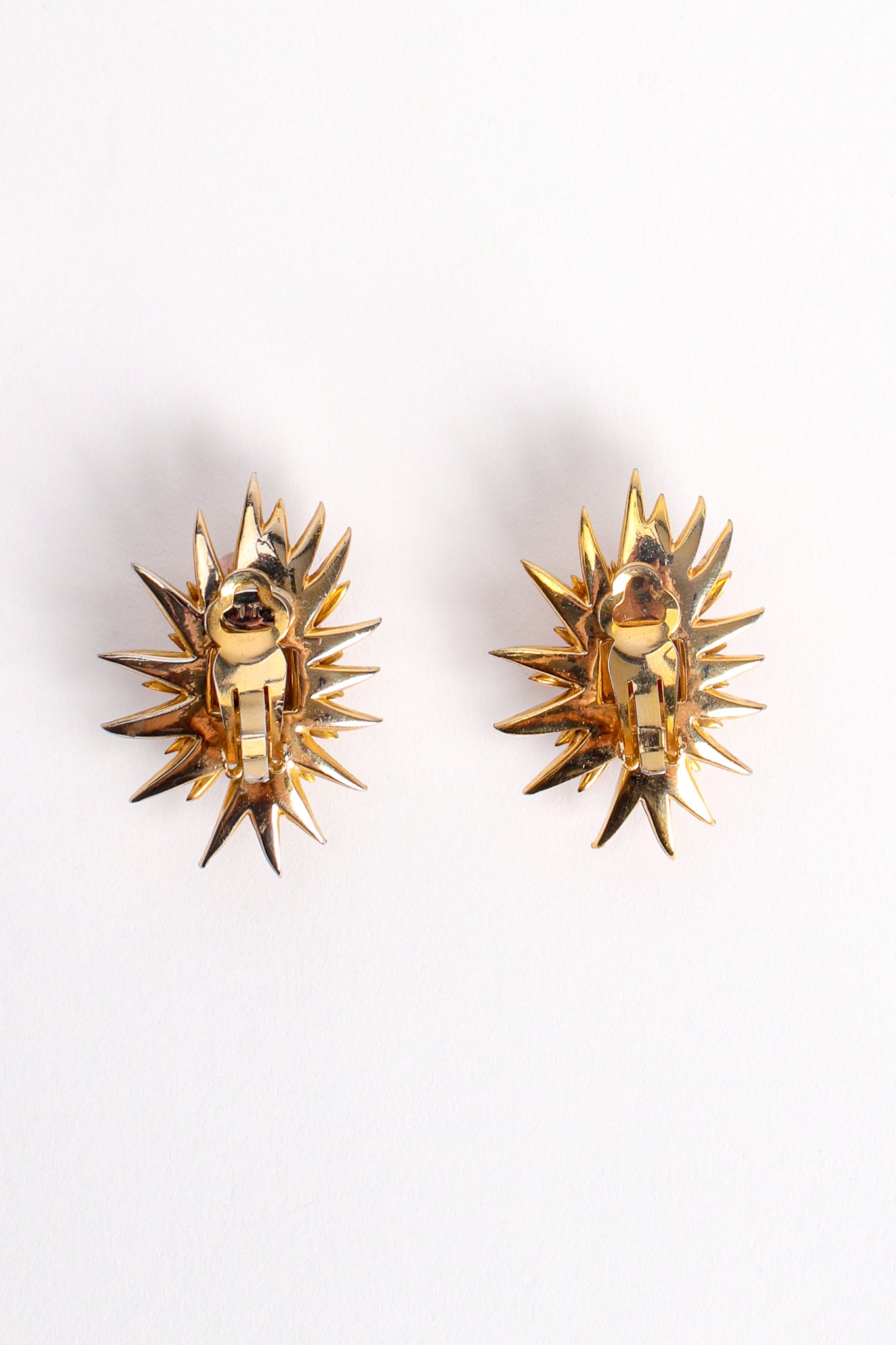 Vintage Kenneth Jay Lane Coral Rhinestone Burst Earrings backside at Recess Los Angeles