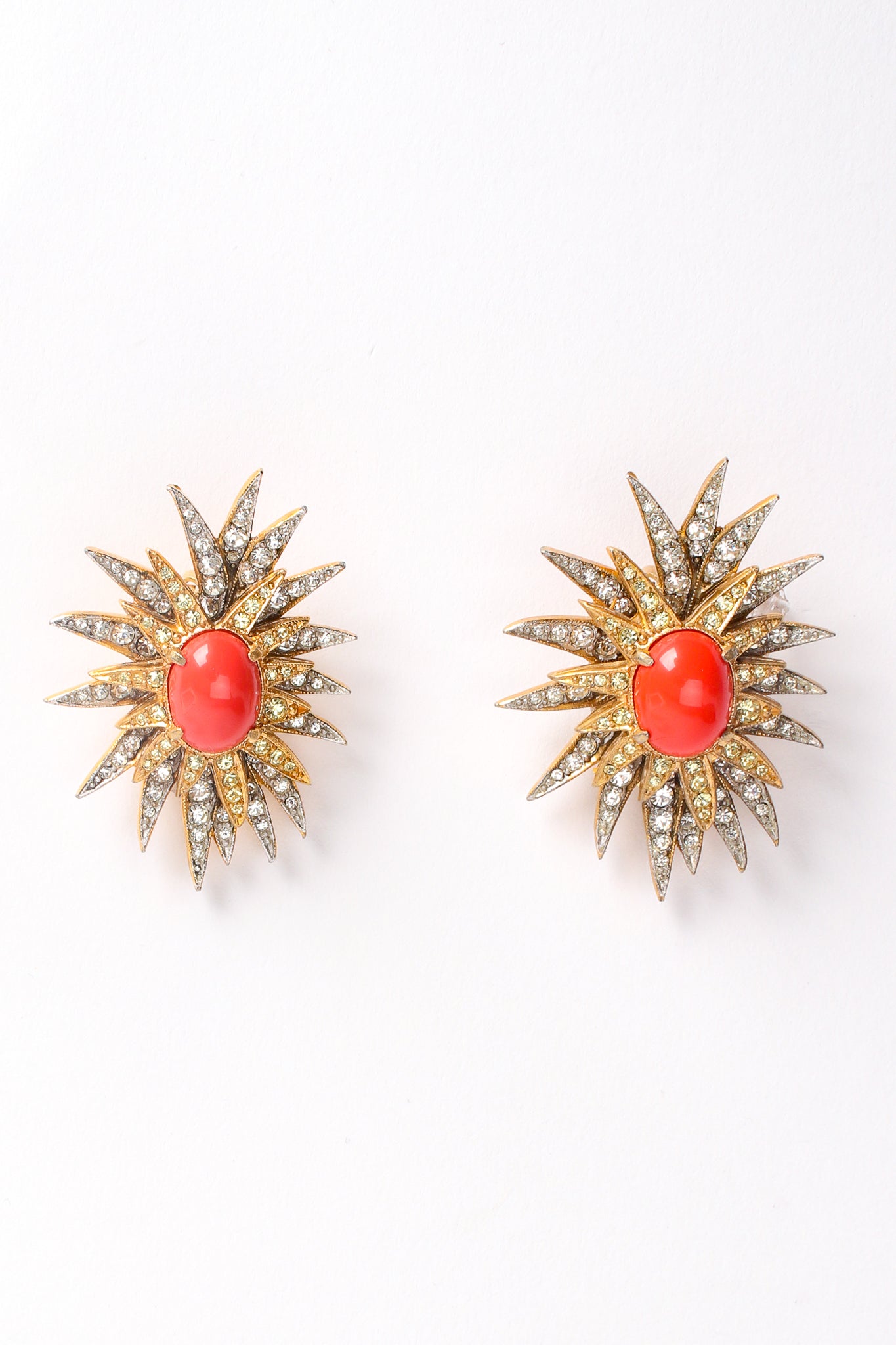 Vintage Kenneth Jay Lane Coral Rhinestone Burst Earrings at Recess Los Angeles