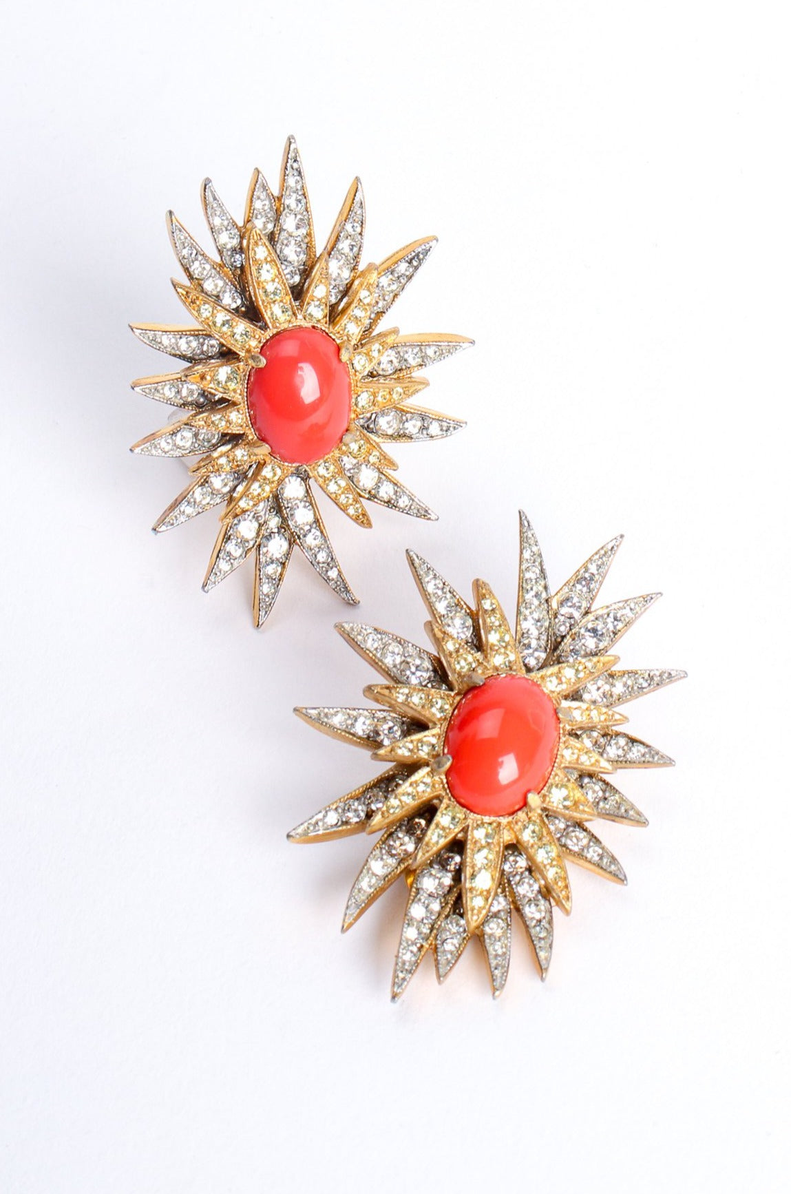 Vintage Kenneth Jay Lane Coral Rhinestone Burst Earrings at Recess Los Angeles