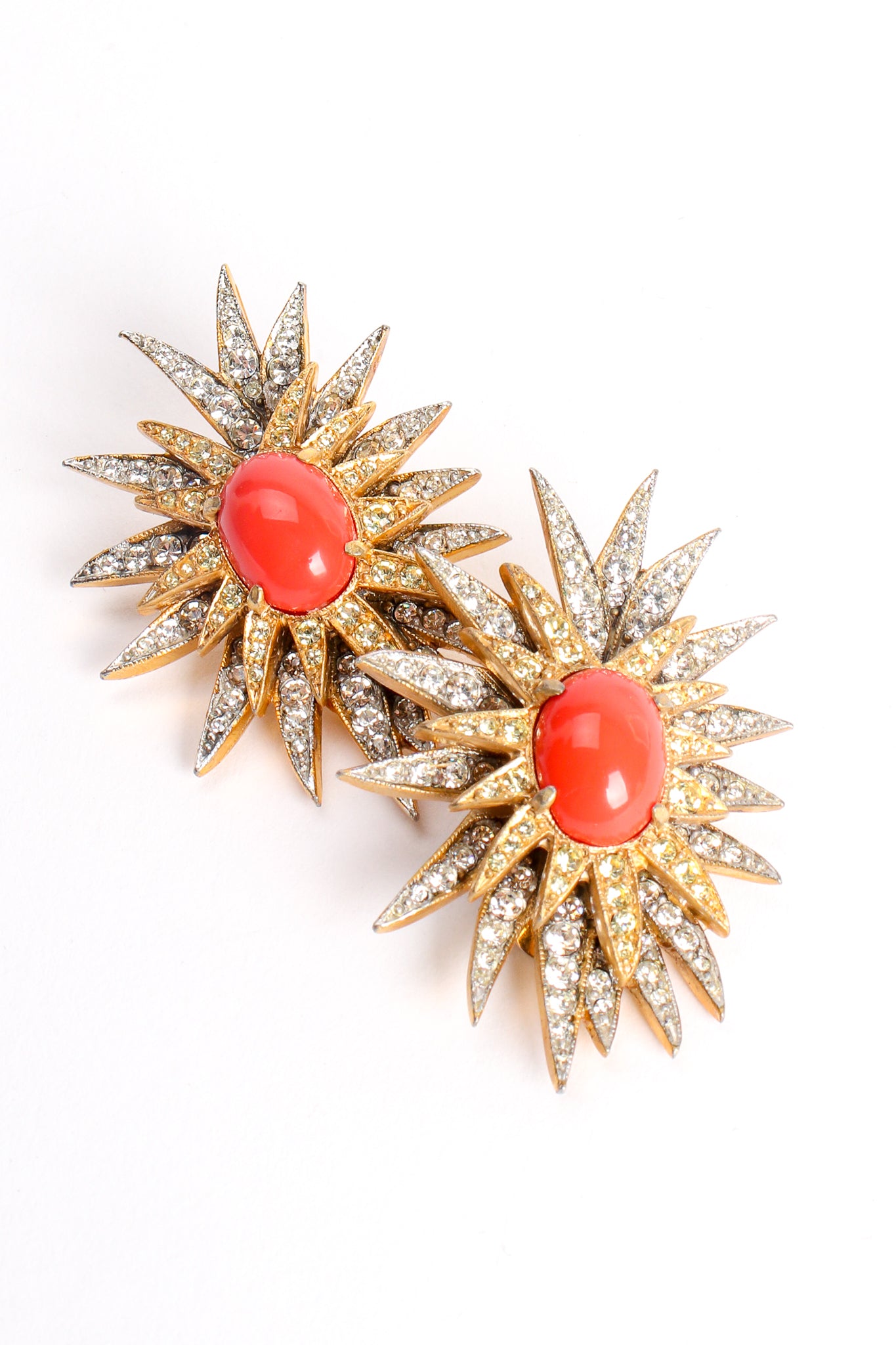 Vintage Kenneth Jay Lane Coral Rhinestone Burst Earrings at Recess Los Angeles