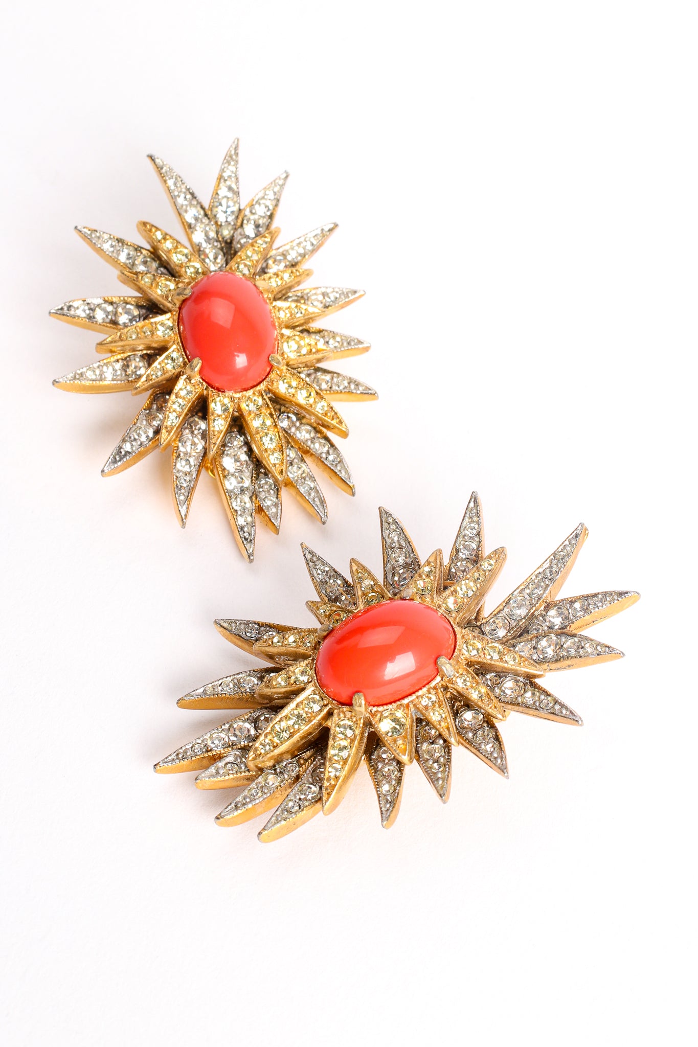 Vintage Kenneth Jay Lane Coral Rhinestone Burst Earrings at Recess Los Angeles