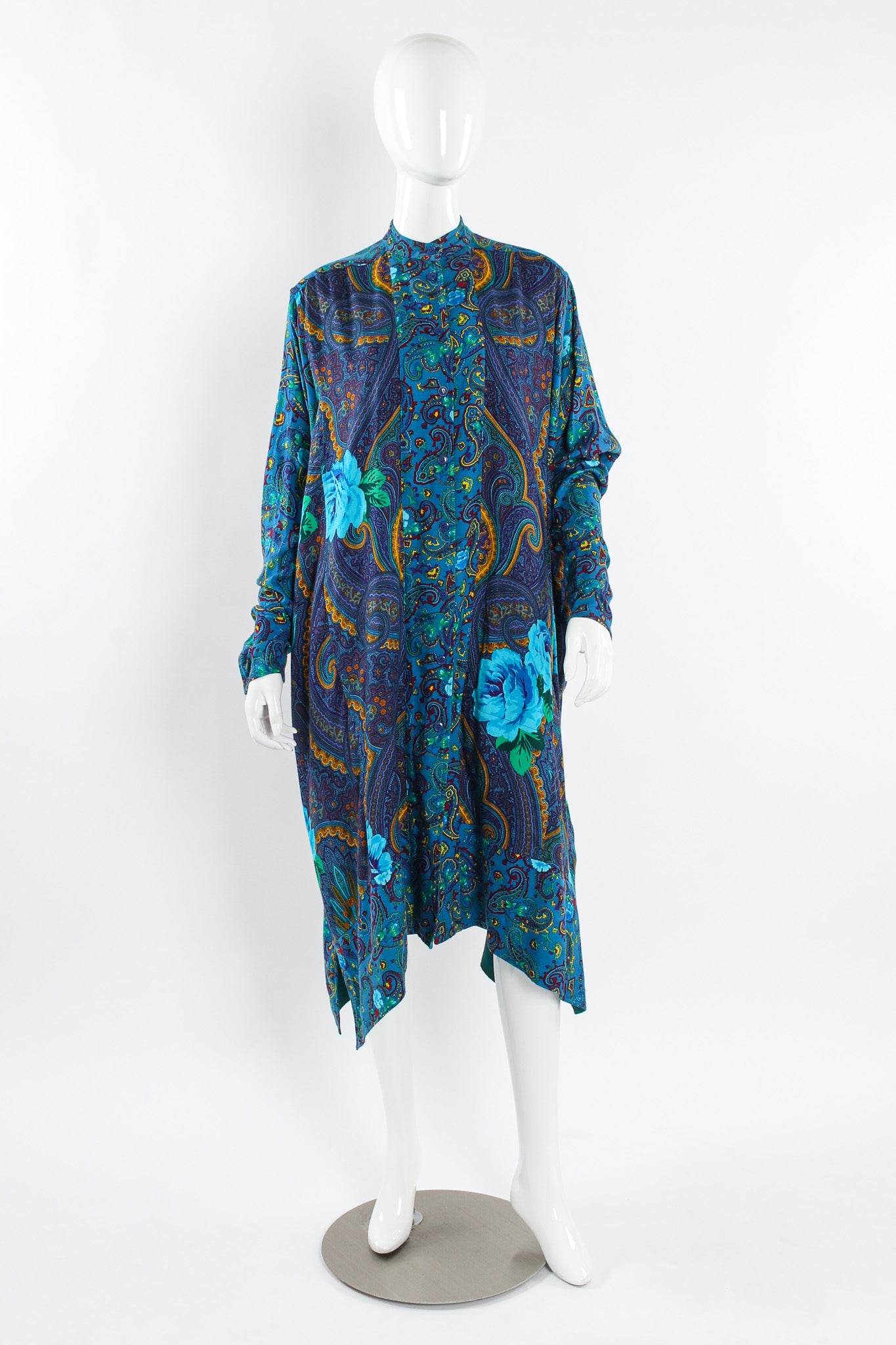 Vintage Kenzo Paisley Floral Tunic Shirt Dress mannequin front @ Recess LA