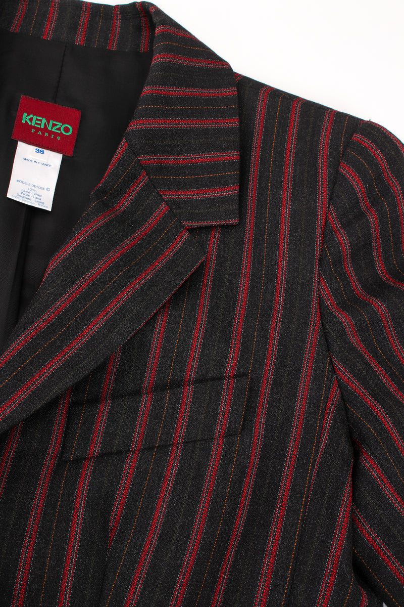 Vintage Kenzo Longline Pinstripe Jacket & Pant Suit handkerchief pocket at Recess Los Angeles